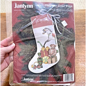 1991 JANLYNN Toys of Yesteryear Christmas Stocking Counted Cross Stitch Kit NEW